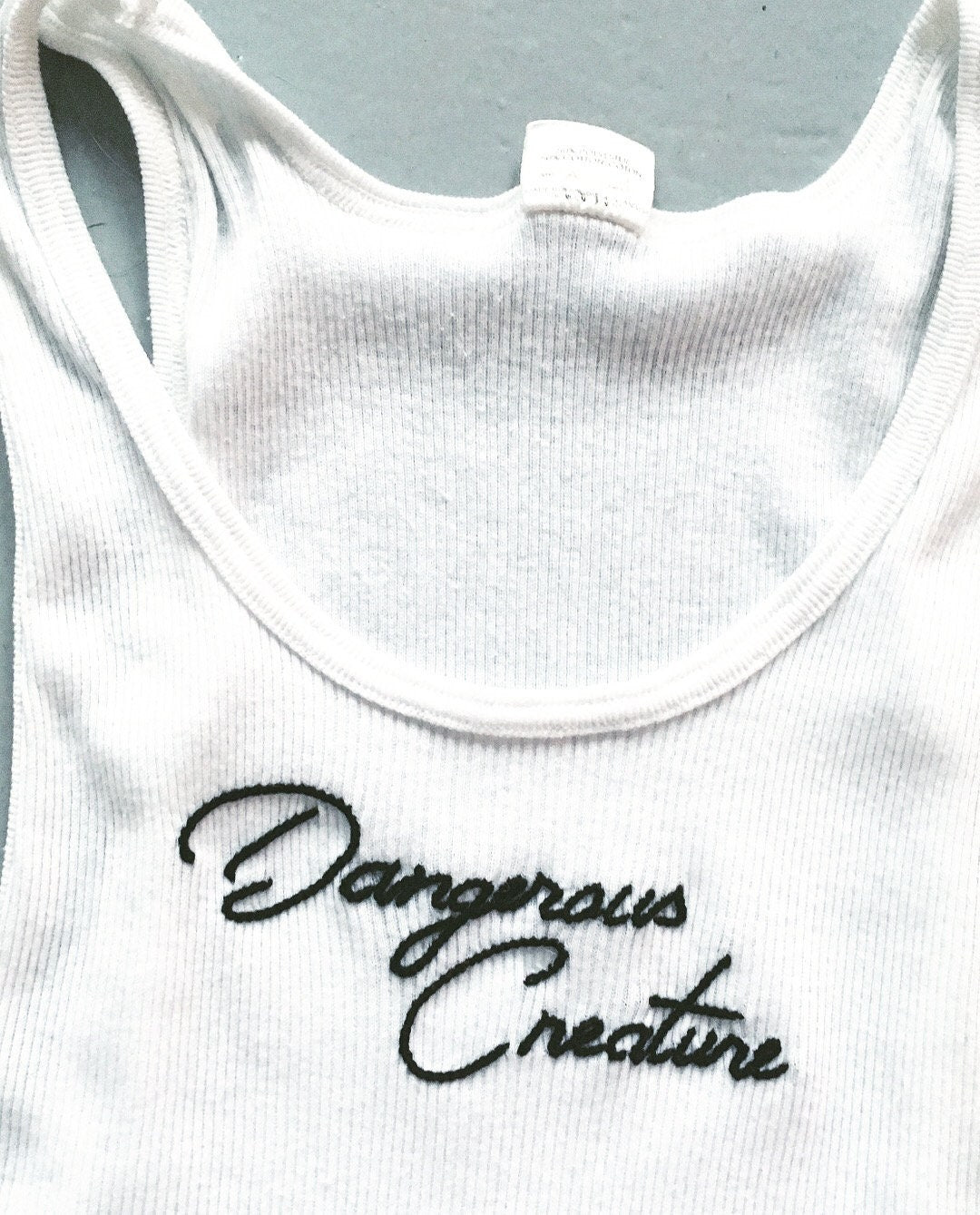 DANGEROUS CREATURE hand embroidered vintage/thrift top