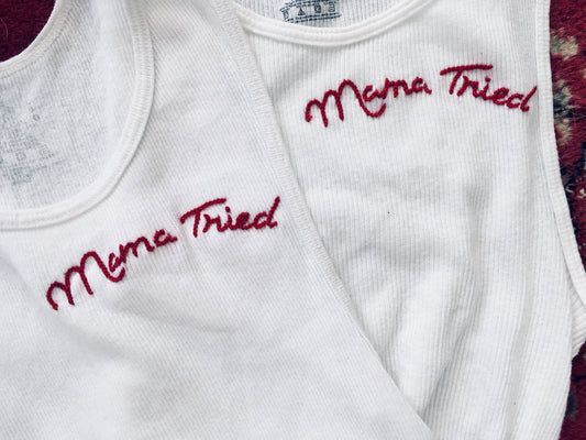 MAMA TRIED hand embroidered vintage/thrift tank top