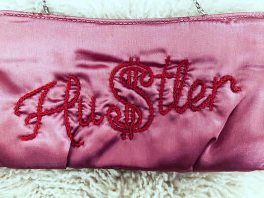 HUSTLER Embroidered satin purse/clutch, perfect gift for bad ass bitches anywhere