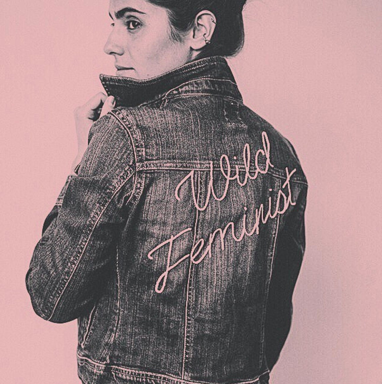 WILD FEMINIST hand embroidered denim jacket