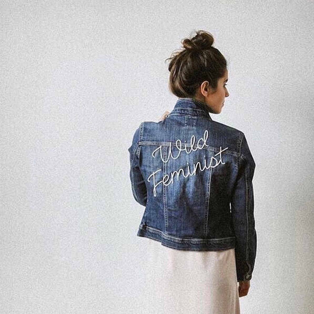 WILD FEMINIST hand embroidered denim jacket